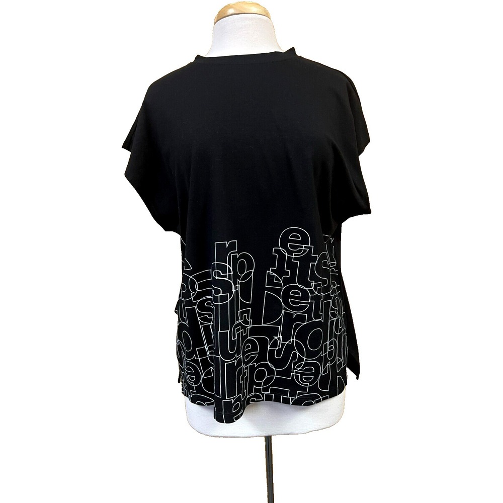 Sports Illustrated Oversize Black Tee Shirt White Outlined Letters Cap Sleeve, S